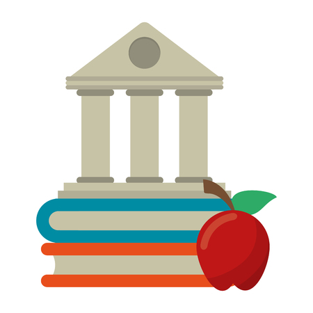 School and education supplies book and apple with university building vector illustration graphic designのイラスト素材