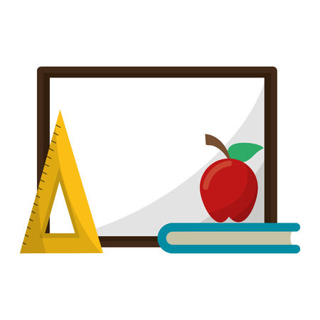 School and education supplies whiteboard apple and book and ruler vector illustration graphic designのイラスト素材