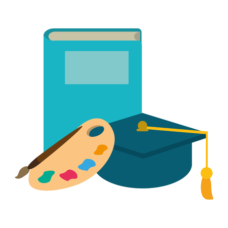 School and education supplies book and graduation hat with paint palette vector illustration graphic designのイラスト素材