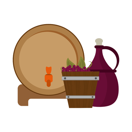 Wine barrel and jar with grapes in bucket vector illustration graphic designのイラスト素材