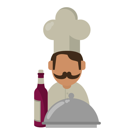 Wine bottle and dish dome and chef avatar vector illustration graphic designのイラスト素材