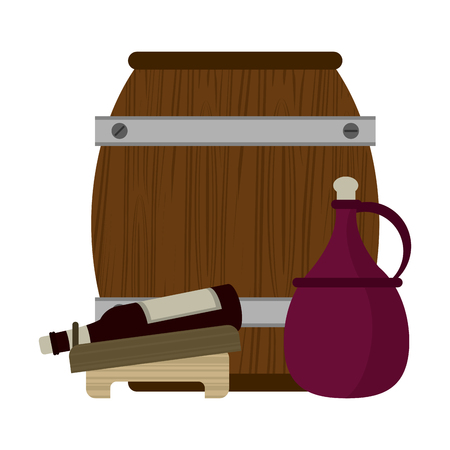 Wine barrel and bottle with jar isolated vector illustration graphic designのイラスト素材
