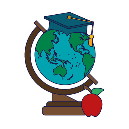 School and education supplies world globe apple and graduation hat vector illustration graphic designのイラスト素材