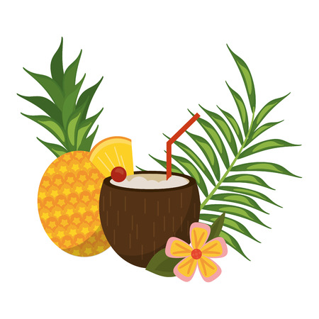 Coconut tropical cocktail with pineapple and cherry vector illustration graphic designのイラスト素材
