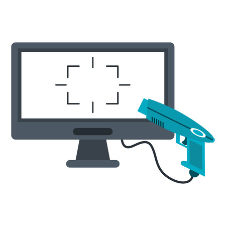 Virtual reality technology computer screen and handgun vector illustration graphic designのイラスト素材