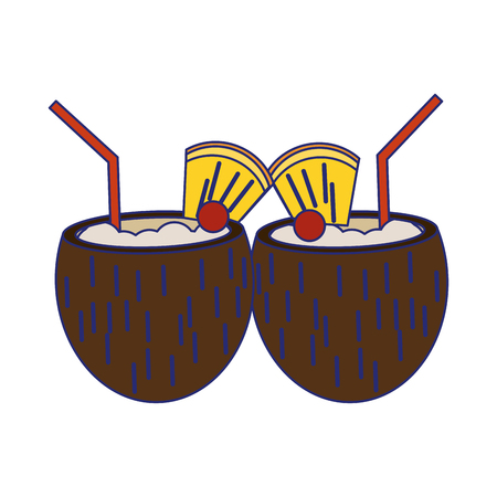 Coconuts tropical cocktails with pineapple and cherry vector illustration graphic designのイラスト素材