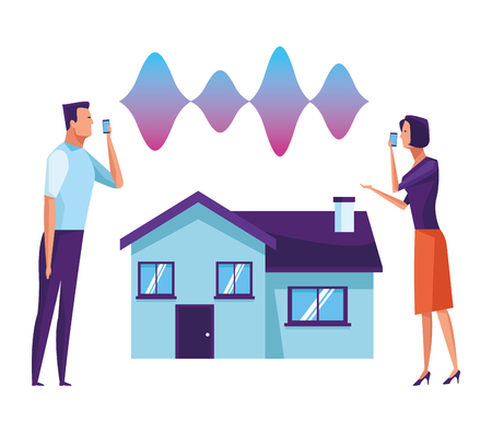 People using voice recognition digital technology vector illustration graphic designのイラスト素材
