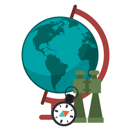 Travel and summer vacations world globe and compass with binoculars vector illustration graphic designのイラスト素材