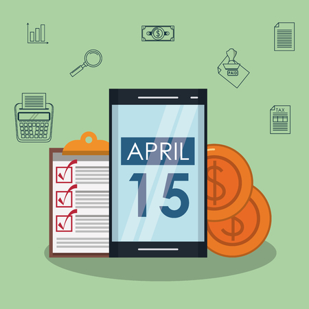 Tax day symbols and technology cartoons vector illustration graphic designのイラスト素材
