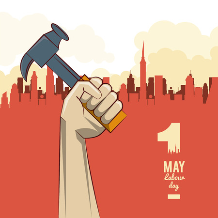 Labor day may eleven card with tool and cityscape vector illustration graphic designのイラスト素材