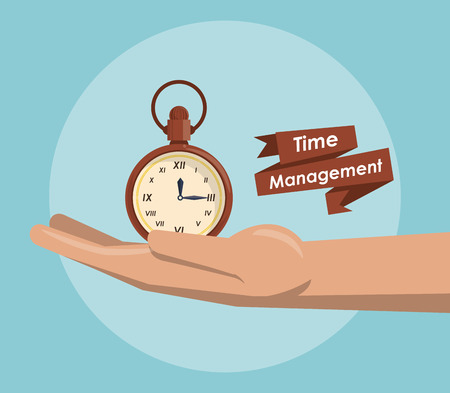 Time management concept and cartoons with ribbon banner vector illustration graphic designのイラスト素材
