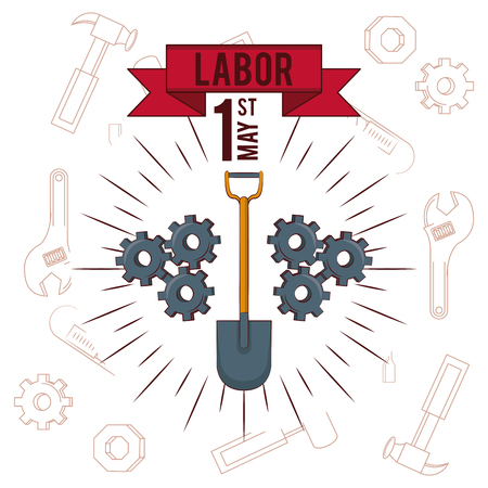 Labor day may eleven card with ribbon banner vector illustration graphic designのイラスト素材