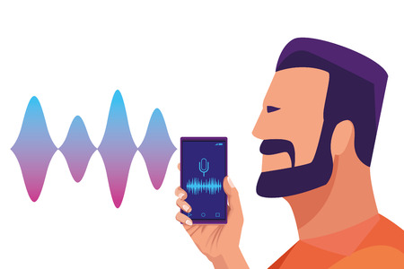 People using voice recognition digital technology vector illustration graphic designのイラスト素材