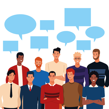 young people with blank speech bubbles cartoon vector illustration graphic designのイラスト素材