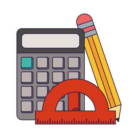 School utensils and supplies calculator and pencil with ruler Designeのイラスト素材
