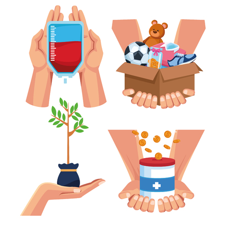 Charity and donations cartoons collection vector illustration graphic designのイラスト素材