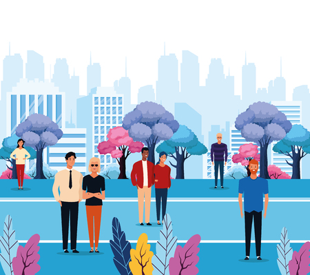 People in the city park scenery cartoons vector illustration graphic designのイラスト素材