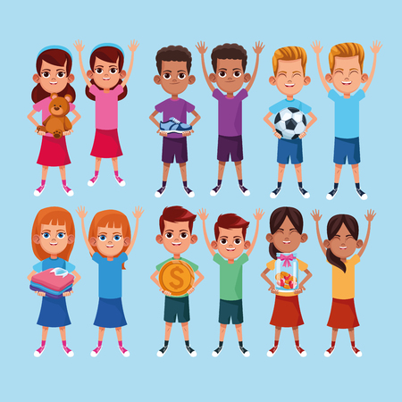 Kids toys and money donation and charity cartoon vector illustration graphic designのイラスト素材