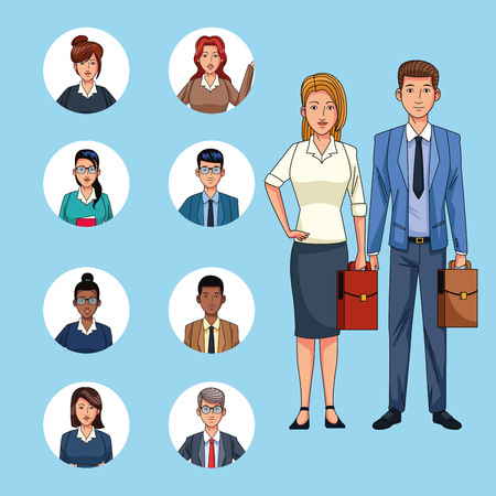 Business people characters profile round icons collection vector illustration graphic designのイラスト素材