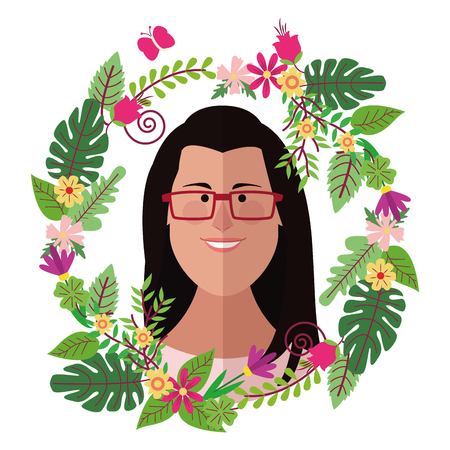 Woman face with floral wreath cartoons vector illustration graphic designのイラスト素材
