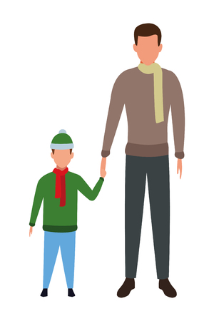 man holding hand with child wearing scarf and knitted cap vector illustration graphic designのイラスト素材
