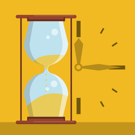Hourglass and clock hands yellow background vector illustration graphic designのイラスト素材