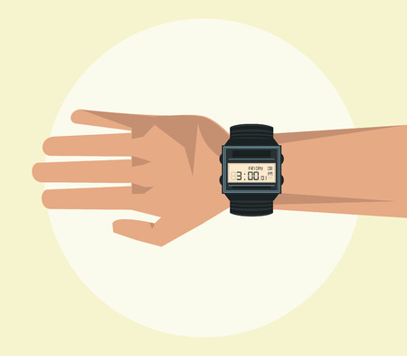Hand with wristwatch visible cartoon blue background vector illustration graphic designのイラスト素材