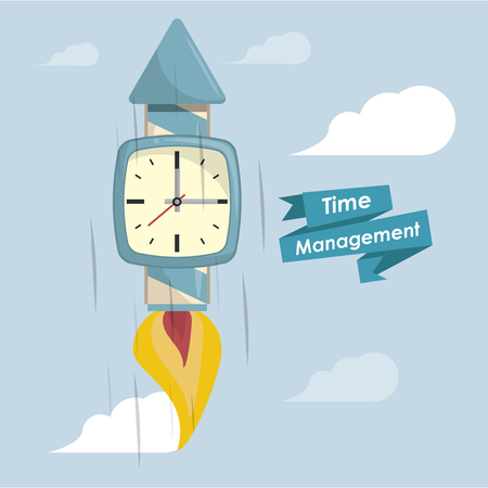 Time management concept and cartoons with ribbon banner vector illustration graphic designのイラスト素材