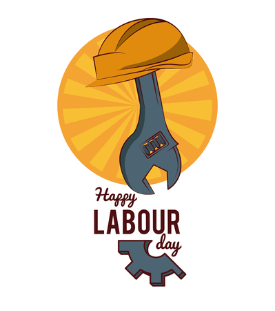Happy labour day card with wrench and helmet vector illustration graphic designのイラスト素材