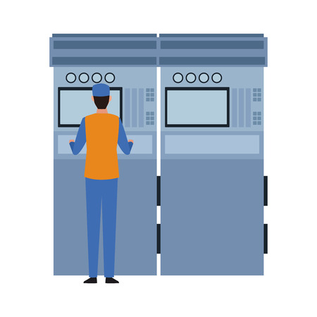 industry manufacturing worker with machine cartoon vector illustration graphic designのイラスト素材