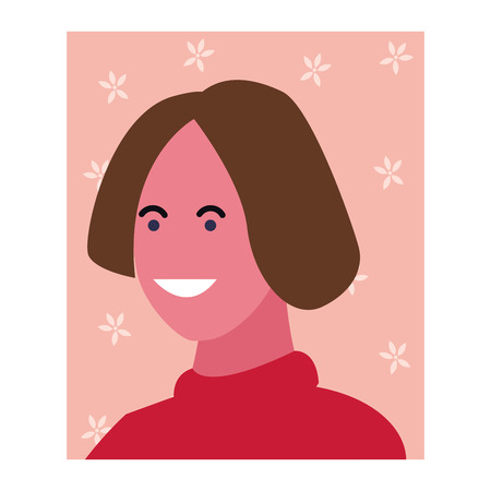 Woman smiling abstract cartoon profile over floral square frame vector illustration graphic designのイラスト素材