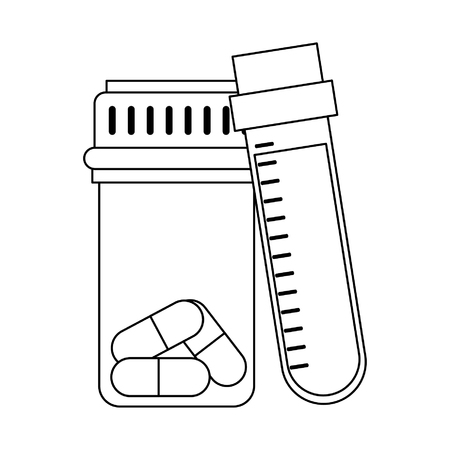 Medical healthcare supplies blood sample and pills bottleのイラスト素材