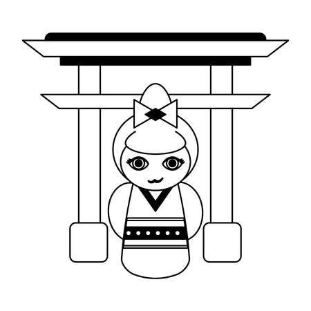 Japanese girl on arch symbol cartoon vector illustration graphic designのイラスト素材
