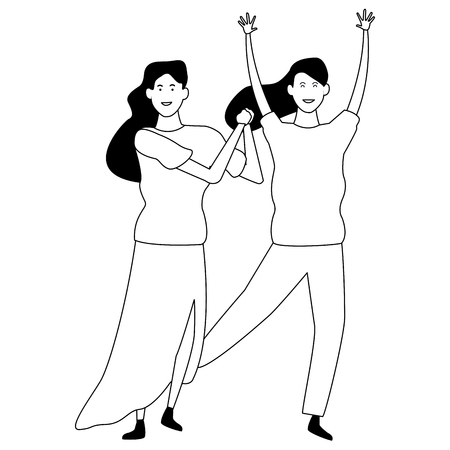 Happy couple having fun and dancing vector illustration graphic designのイラスト素材