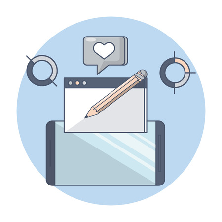 Community manager and smartphone technology tools vector illustration graphic designのイラスト素材