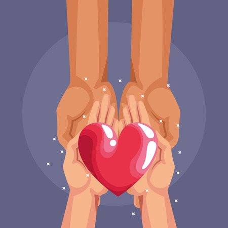 Blood donation charity campaign hands with heart cartoons vector illustration graphic designのイラスト素材