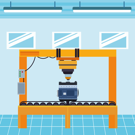 industry car manufacturing engine assembly cartoon vector illustration graphic designのイラスト素材
