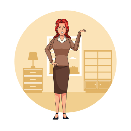 Executive businesswoman in office cartoon round icon vector illustration graphic designのイラスト素材