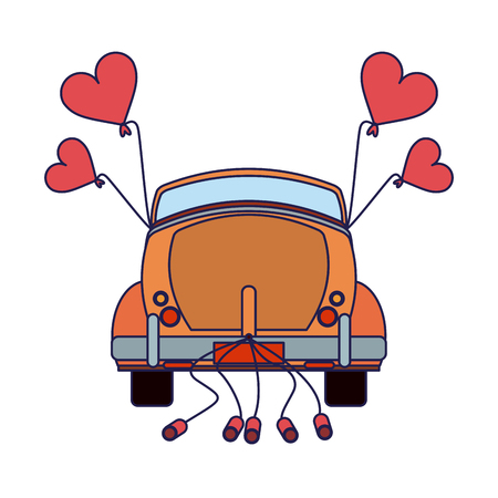 Wedding vintage car backward with cans vector illustration graphic designのイラスト素材