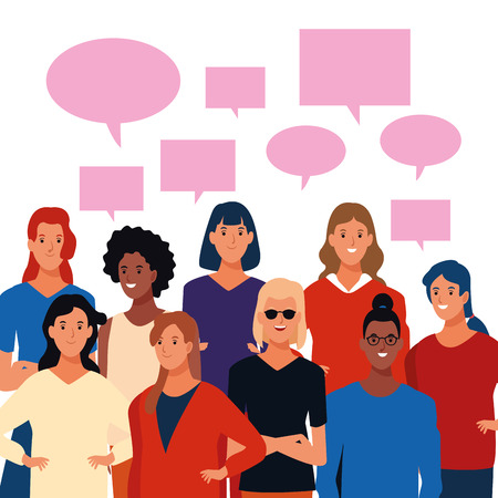 young people with blank speech bubbles cartoon vector illustration graphic designのイラスト素材