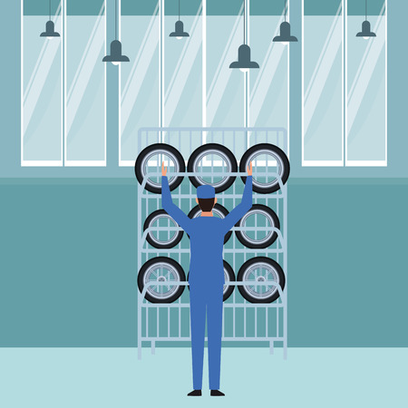 industry car manufacturing wheels cartoon vector illustration graphic designのイラスト素材