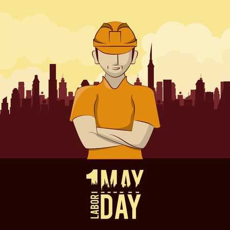 Labor day may eleven card worker over cityscape scenery vector illustration graphic designのイラスト素材