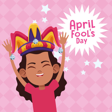 April fools day cute girl laughing cartoon vector illustration graphic designのイラスト素材