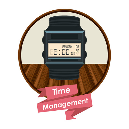 Time management concept and cartoons with ribbon banner vector illustration graphic designのイラスト素材
