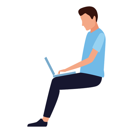 Man seated using laptop cartoon vector illustration garphic designのイラスト素材