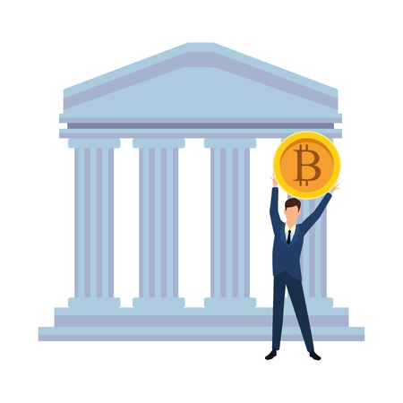 Businessman with bitcoin in bank building vector illustration graphic designのイラスト素材