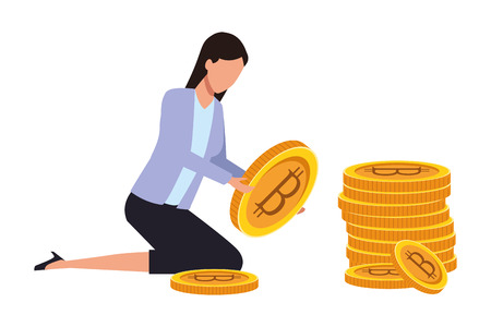 businesswoman holding cryptocurrency bitcoin vector illustration graphic designのイラスト素材