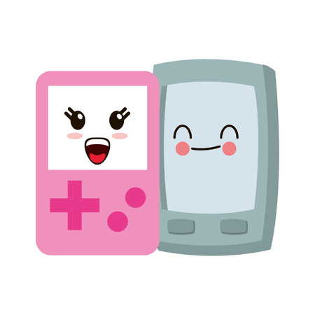 smartphone and tetris cute kawaii cartoon vector illustration graphic designのイラスト素材