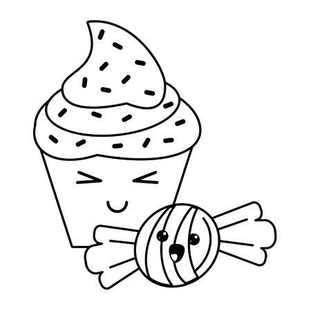 candy and desserts kawaii cupcake and caramel cartoon vector illustration graphic designのイラスト素材