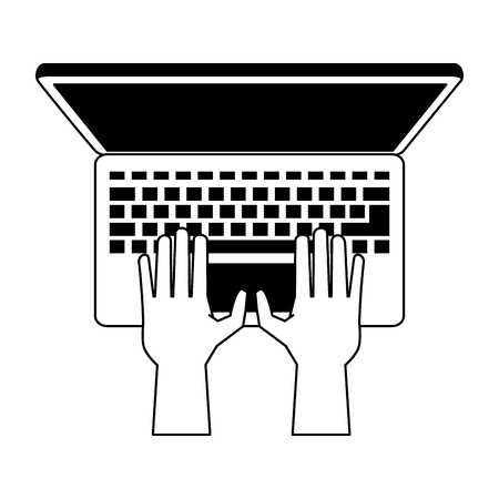 hands using laptop computer cartoon vector illustration graphic designのイラスト素材